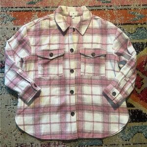 BP NORDSTROM PLAID BRUSHED SHACKET IN IVORY-PINK PINKY PLAID